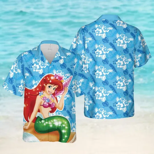 Discover Disney The Little Mermaid Ariel Princess Blue Hawaiian Shirt
