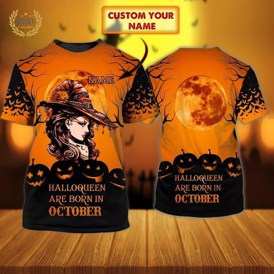 Discover Halloqueen Are Born In October Classic Unisex T-Shirt 3D For Halloween Party