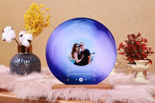 Personalized Record with Your Photo as Valentines Day Gift - Custom Song Plaque as Anniversary Gift - Personalized Vinyl with Wooden Stand