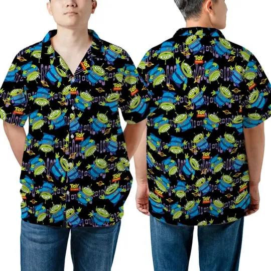 Discover Disney Toy Story Alien Pizza Planet Delivery Shuttle Black Hawaiian Shirt