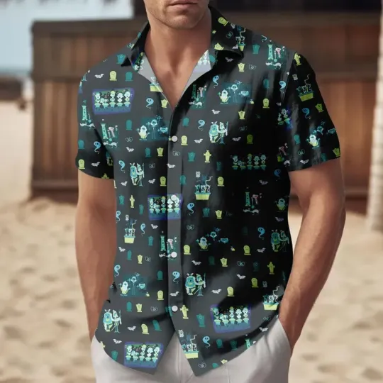 Discover Disney Vintage Haunted Mansion Welcome Foolish Mortals Black Hawaiian Shirt