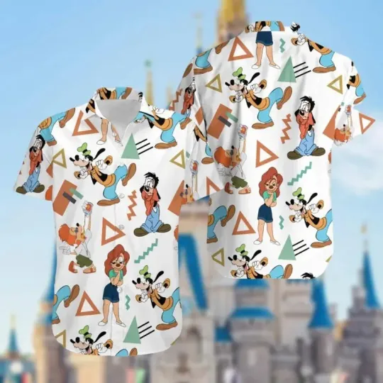 Discover Disney A Goofy & Friends Retro Pattern White Hawaiian Shirt