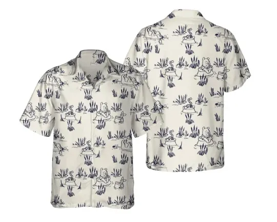 Discover Disney Winnie The Pooh Piglet Eeyore Classic Vintage Sketch Hawaiian Shirt