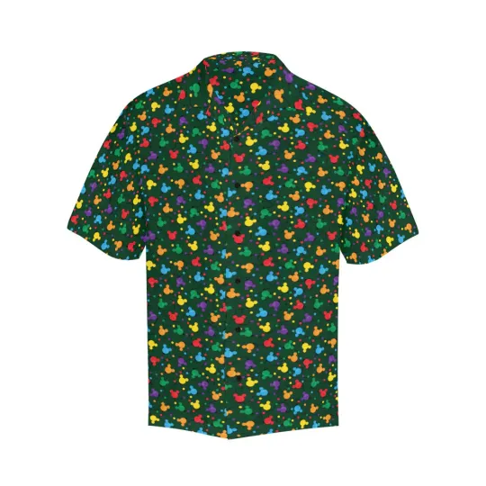 Discover Disney Colorful Mickey Christmas Lights Green Hawaiian Shirt