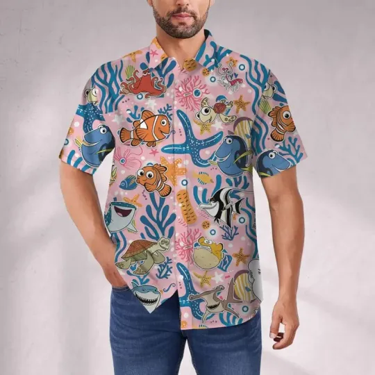 Discover Disney Finding Nemo Family Matching Pink Hawaiian Shirt