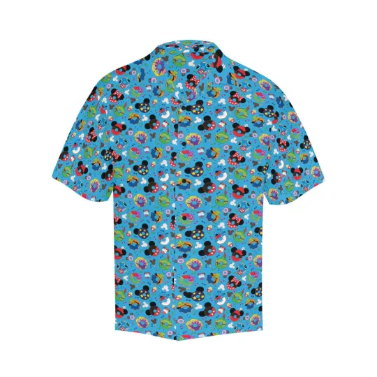 Discover Disney Mickey Character Donuts Blue Hawaiian Shirt