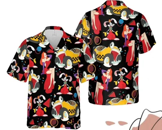 Discover Disney Retro 90s Jessica Rabbit Roger Rabbit Benny The Cab Black Hawaiian Shirt