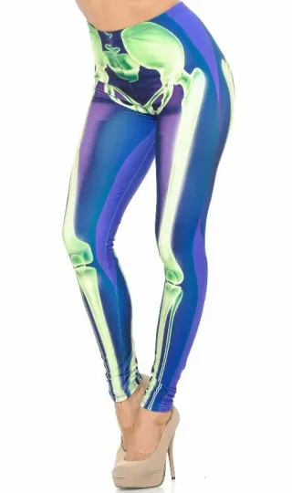 Creamy Soft Cyan Blue Skeleton Bones Leggings