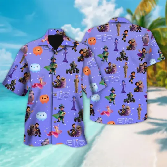 Discover Disney Pixar Elio Characters Halloween Purple Hawaiian Shirt
