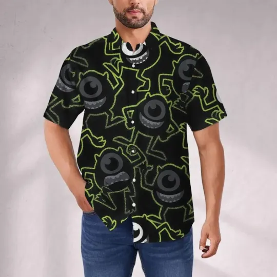Discover Disney Pixar Monster Inc Mike Summer Vacation Halloween Black Hawaiian Shirt