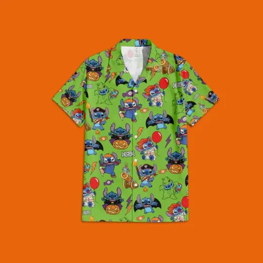 Discover Disney Lilo & Stitch Boo Halloween Green Hawaiian Shirt