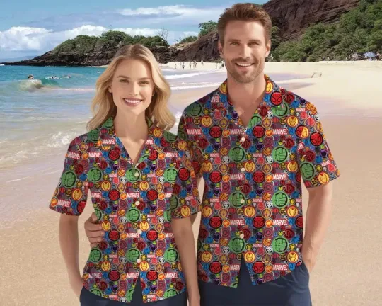 Discover Disney Marvel Super Hero Avengers Stickers Matching Family Hawaiian Shirt