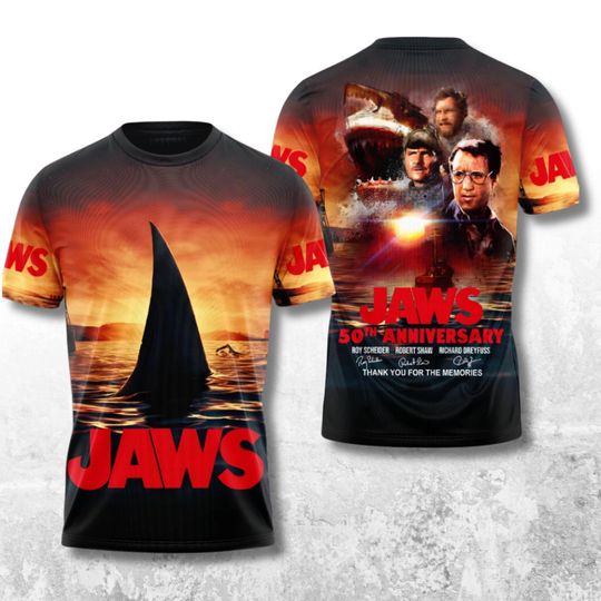 Discover 3D Shark Graphic T-Shirt: Ocean Predator Sunset Scene