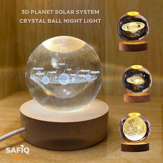 Discover 6cm-8cm 3D Planet Solar System Crystal Ball | night lights for bathroom | Galaxy Globe bedside lamp set | astronomy gifts for men and women