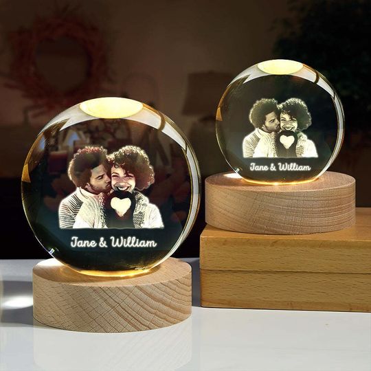 Personalized Photo Crystal Ball Night Light  Snow Globe Glass Photo Snow Globe Lamp Engraved wedding Anniversary Couple engagement gifts