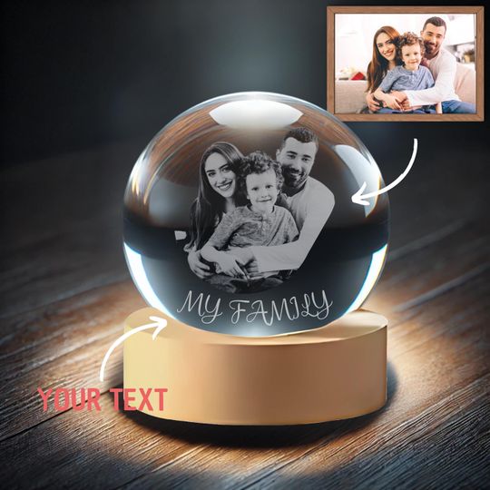 Personalized Crystal Ball with Photo  Engraved Laser Memory Gift Custom Anniversary Gift for Couples