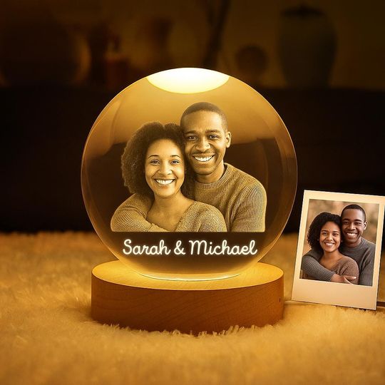 Personalized 3D Crystal Photo Lamp with LED Light  Custom Engraved Crystal Portrait, Wedding Keepsake, Anniversary Gift, Pet Memorial Gift