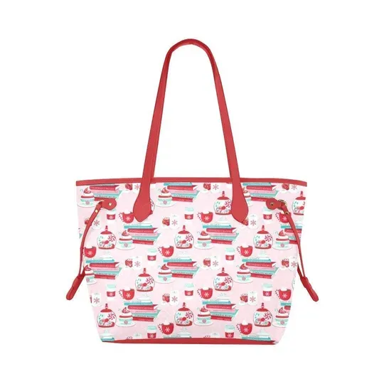 Winter Christmas Book Leather Tote Bag, Woman Bag, Gift For Her