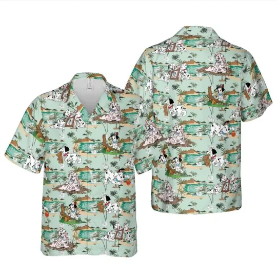 Discover Disney 101 Dalmatians Vacation Tropical Summer Green Hawaiian Shirt