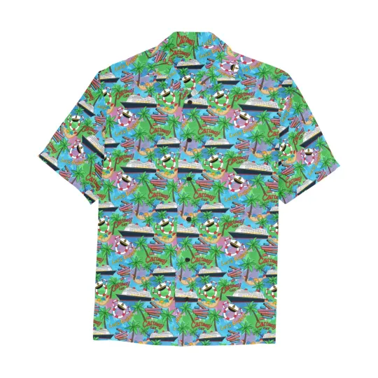 Discover Disney Mickey Let's Cruise Palm Tree Blue Hawaiian Shirt