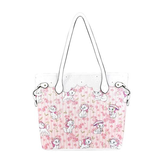 Discover Marie Floral Stripes Hard Canvas Tote Bag | disney world aristocats cats marie dooney baby diaper purse shoulder tote bag