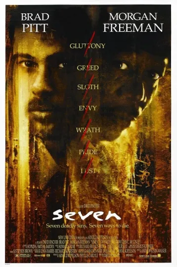 Discover Seven Movie Poster, Brad Pitt & Morgan Freeman Vertical Poster