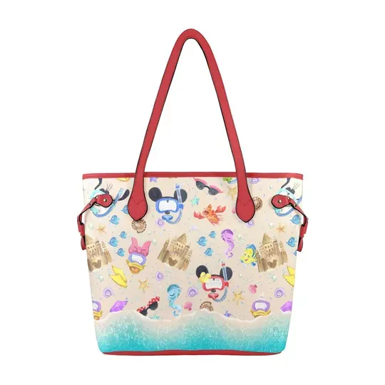 Discover Beach Mickey Leather Tote Bag, Woman Bag, Gift For Her