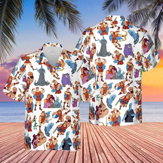 Discover Disney Hercules Characters Tropical Summer White Hawaiian Shirt