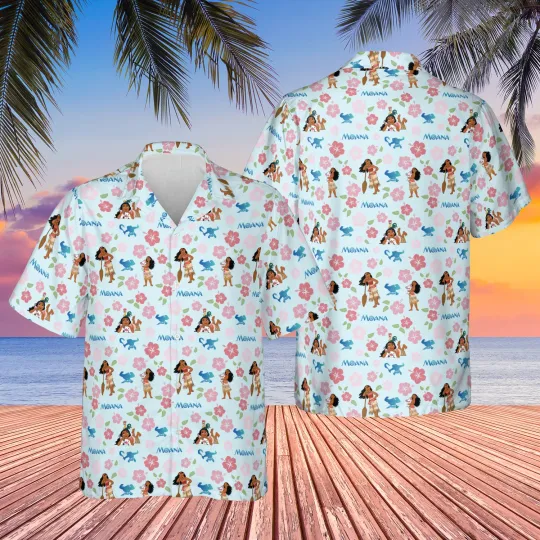 Discover Disney Moana Aloha Floral Light Blue Unisex Hawaiian Shirt