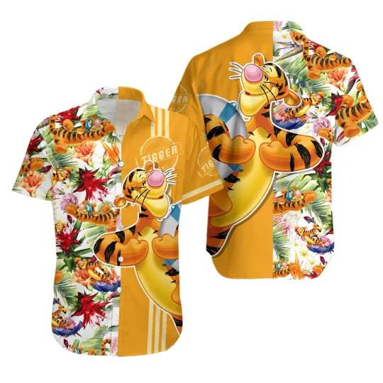 Discover Disney Summer Beach Tigger The Tiger Floral Disney Aloha Hawaiian Shirt
