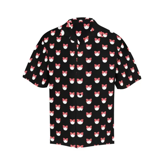 Discover Disney Minnie White Polka Dot Red Bow Black Hawaiian Shirt