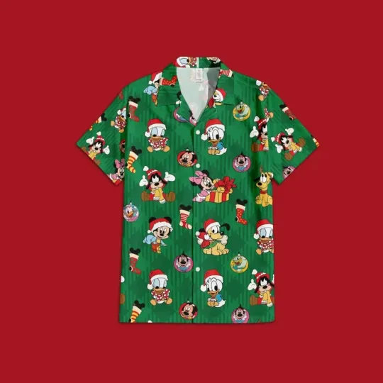Discover Disney Mickey And Friend Christmas Vintage Xmas Green Hawaiian Shirt