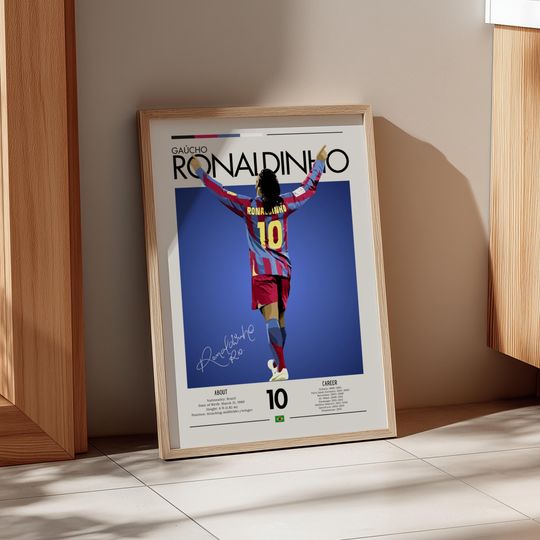 Discover Ronaldinho Barcelona Poster: Retro Football Legend Wall Art