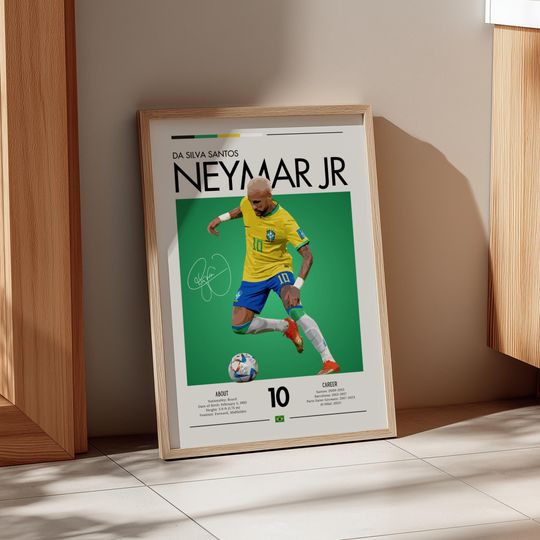 Neymar Jr Brazil Football Poster: Retro Soccer Wall Art