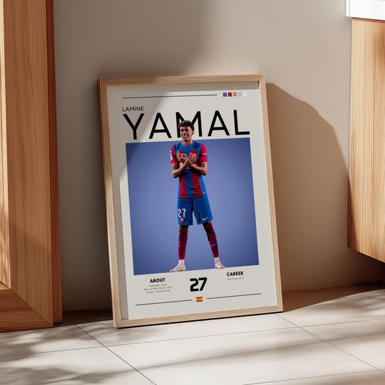 Discover Lamine Yamal Retro Football Poster: Barcelona Rising Star Wall Art