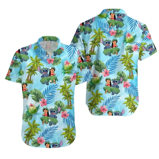 Discover Disney Hawaiian Shirt Summer Beach Lilo & Stitch Palm Tree Disney Aloha Shirt
