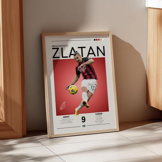 Discover Zlatan Ibrahimovi AC Milan Poster: Retro Football Print for Rossoneri Fans