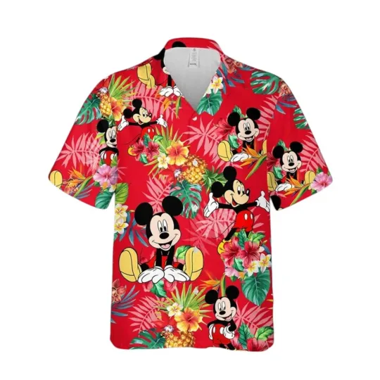 Discover Mickey Mouse Pineapple Floral Hawaiian Shirt Disney Red Hawaiian Shirt Matching