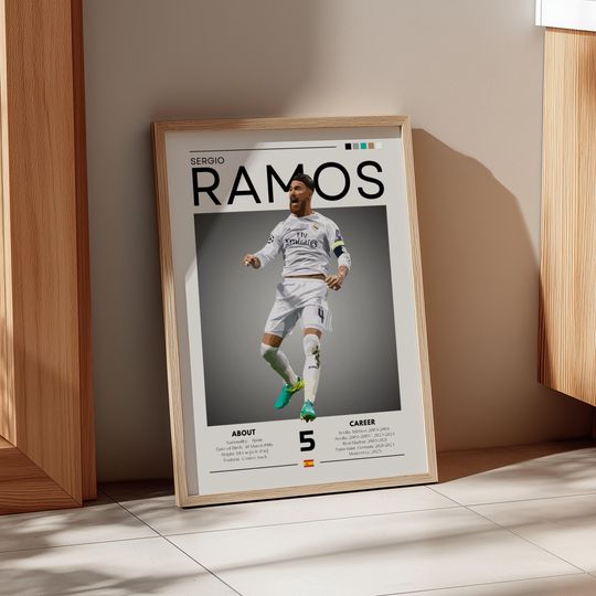 Discover Sergio Ramos Retro Soccer Print: Real Madrid Legend, Spain Fan Gift
