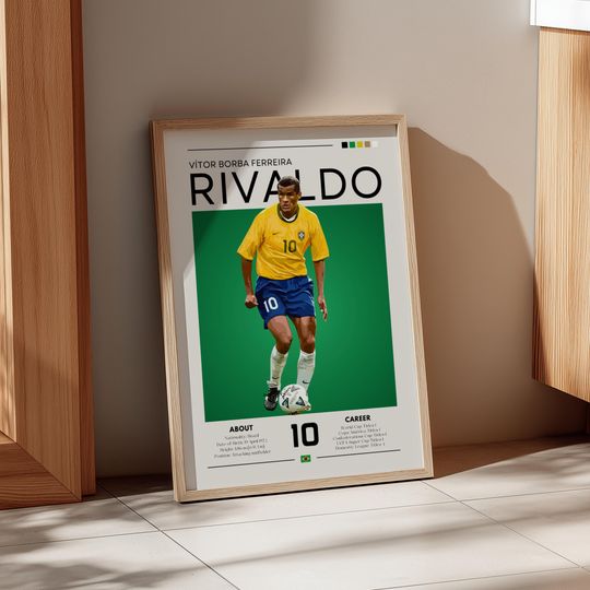 Discover Rivaldo Retro Soccer Poster: Brazil & Barcelona Legend Print