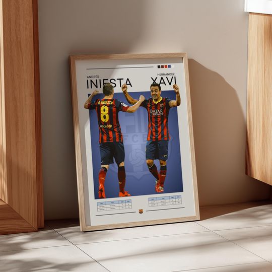 Discover Xavi & Iniesta Poster: Retro FC Barcelona Legends Art