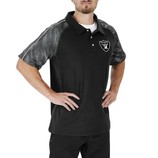 Discover Zubaz football Men's Las Vegas Raiders Elevated Field Polo W/ Viper Print Accent