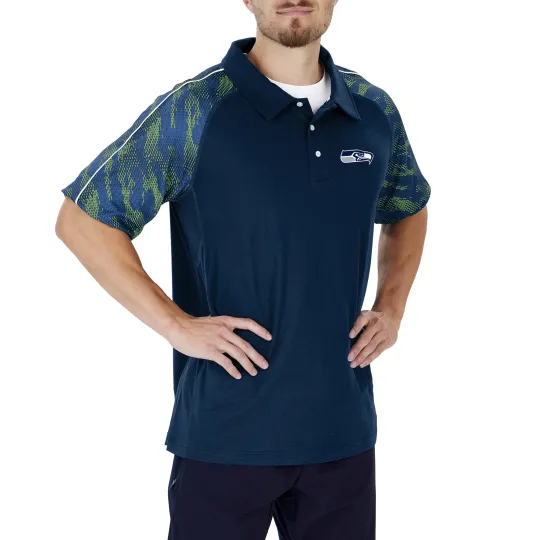 Discover Zubaz football Men's Seattle Seahawks Elevated Field Polo W/ Viper Print Accent