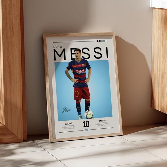 Discover Lionel Messi Barcelona Poster: Retro Soccer Wall Art