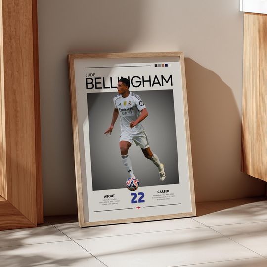 Discover Jude Bellingham Retro Football Poster: England & Real Madrid Star