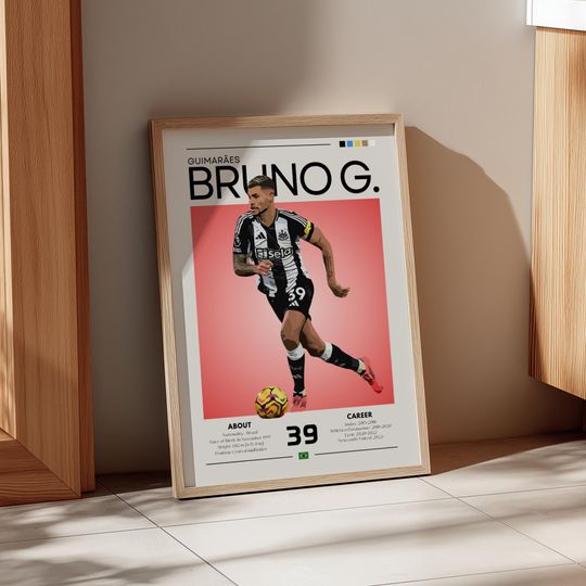 Discover Bruno Guimares Retro Football Print: Newcastle United Star, Brazil Midfielder