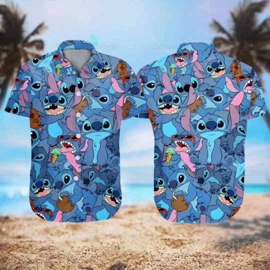 Discover Disney Summer Beach Stitch Pattern Disney Aloha Hawaiian Shirt