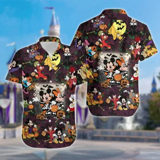 Discover Disney Retro Mickey Minnie Couple Mouse Trick Or Treat Halloween Hawaiian Shirt