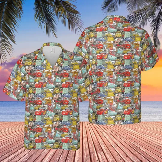 Discover Disney Summer Beach Pixar Cars Sketched Disney Aloha Hawaiian Shirt