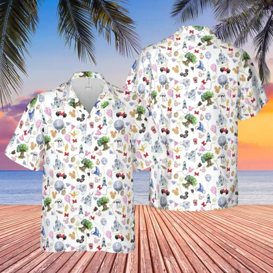 Discover Disney Summer Beach Pattern Disney Aloha Hawaiian Shirt S-5XL